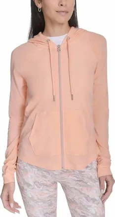 Calvin Klein Womens Performance Ruched-Sleeve Zip Hoodie In Peach Nectar