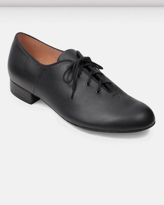 Bloch Mens Jazz Oxford Character Shoes with Leather Sole, Black Leather