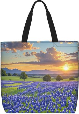 Generic Texas Bluebonnets Scenery2 Shopping Bag Reusable Shoulder Bag Waterproof Tote Bags For College Ladies Casual