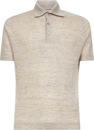 Brunello Cucinelli Tops, Heren, Beige, 2Xl, Katoen, Beige Polo T-shirt Plain Stitch Knit