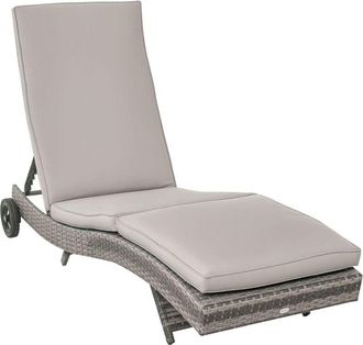 OUTSUNNY Outdoor Rattan Sun Lounger with Reclining Back, Wheels, Grey