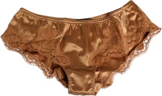 Dolce & Gabbana Womens Brown Lace Silk Satin Slip Panties Underwear Clothing