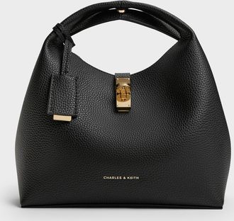 Charles & Keith Chance Recycled Leather Turn-Lock Bucket Bag