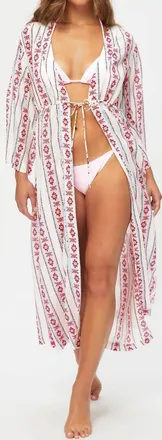Heidi Klein Womens Provence Beach Kimono In White And Red Print