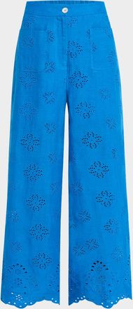 Johnny Was Delores Wide-Leg Eyelet Linen Pants