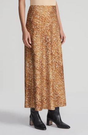 Lafayette 148 New York Floating Leaves Stretch Silk Satin Maxi Skirt in Camel Multi at Nordstrom Rack, Size 12