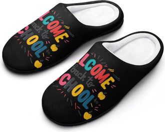 Generic Welcome Back to School1 Funny Mens Cotton Slippers Soft Non-Slip Rubber Sole House Slipper Indoor Outdoor