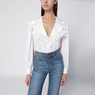 Chlo&eacute; Blusa con maxi collo in jacquard e pizzo