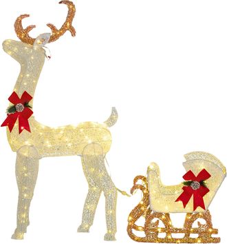 OUTSUNNY Light Up Reindeer & Sleigh Christmas Decoration w/ 170 LED Lights | TJ Hughes
