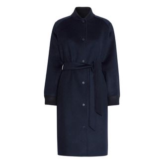 Max Mara Enkelknoops midi-jas van dubbel gedrapeerde stof - Dames - Mantels - Blauw - Maat: 2XS Wol