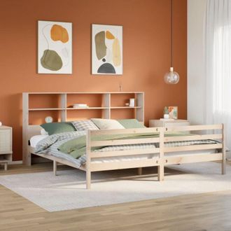 vidaXL Cama Con Estanter&iacute;a Sin Colch&oacute;n Madera Maciza De Pino 180x200cm Vidaxl