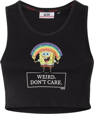 GCDS Dont Care Crop Top - unisex - Tops zonder mouwen - Zwart - XS - Katoen - Tops
