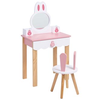 Beliani Conjunto De Tocador Infantil Con Espejo Silla Y Un Caj&oacute;n Motivo Conejo Rosa Lenah
