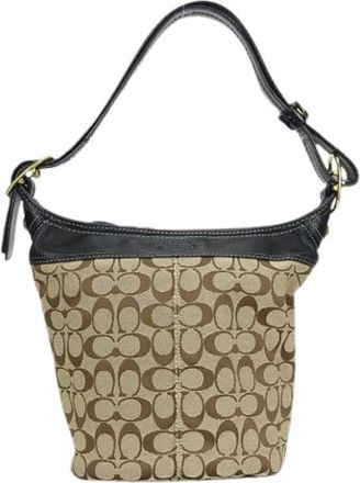 Coach Pre-owned Shoulder Bags, female, Beige, Size: ONE SIZE Pre-owned Signature Canvas Leather 2way Shoulder Bag