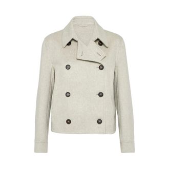 Brunello Cucinelli Beige Double-Breasted Coat with Buttons