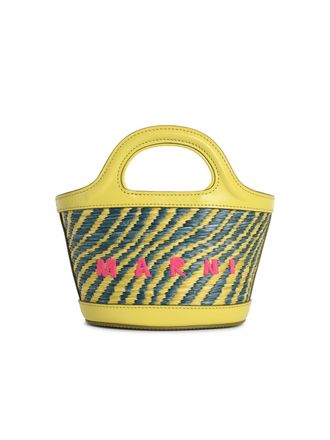 Marni Borsa Marni Micro Tropicalia In Tessuto Verde Lear E Effetto Rafia