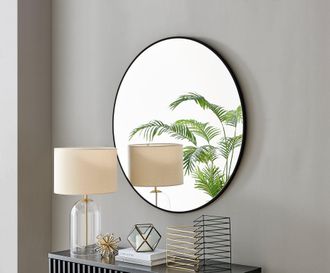 Furniturebox Emma 100cm Large Art Deco Metal Frame Round Hallway Bedroom Dining & Living Room Wall Mirror in Black