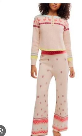Free People Christmas Sweatshirt In Pink Combo