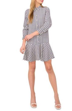 Ted Baker Geo Print Long Sleeve Mini Shirtdress in Vanilla Ice at Nordstrom Rack, Size X-Large