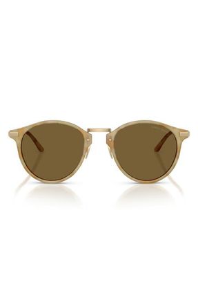 Armani 51mm Round Sunglasses in Matte Beige Havana /Olive at Nordstrom