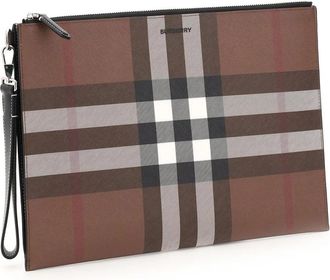 Burberry Large Check E-Canvas Zip Pouch - Heren - Tassen - Bruin - ONE Size - Katoen - Tassen