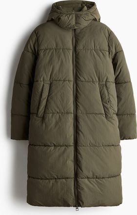H&M Lange Puffer-Jacke - Green