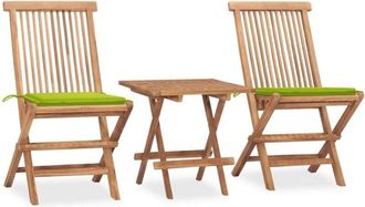vidaXL Set da Pranzo Giardino Pieghevole 3 pz Cuscino Massello di Teak - Vidaxl