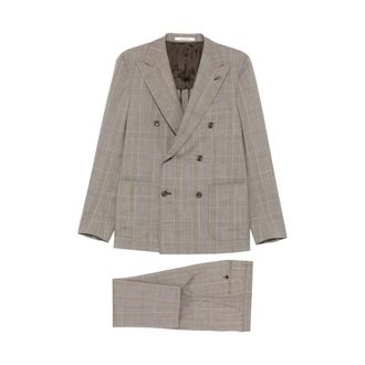 Tagliatore Double Breasted Suits, male, Brown, Size: M Double-Breasted Suit