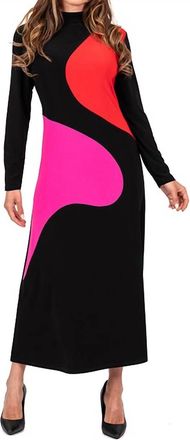 Scapa Color Block Dots Maxi Sheath Dress In Pink/red/black