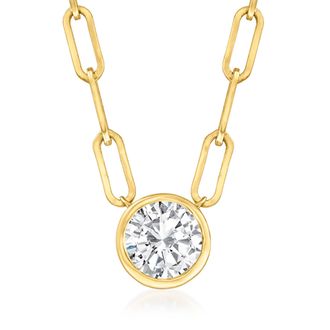 Ross-Simons Bezel-Set Diamond Solitaire Paper Clip Link Necklace in 14kt Yellow Gold
