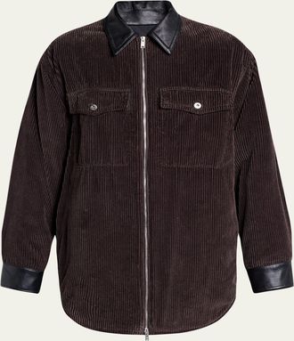 Bottega Veneta Mens Cotton Corduroy Leather-Trim Shirt Jacket