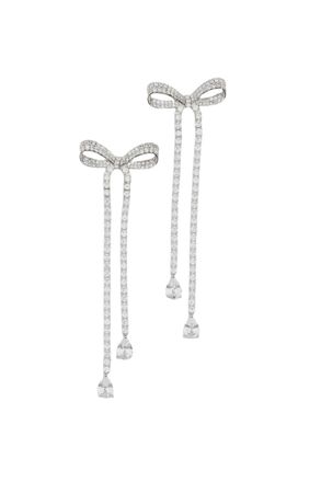 Self Portrait Silver Crystal Bow Drop Earrings