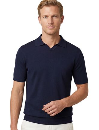 Thomas Maine polo donkerblauw v-hals katoen