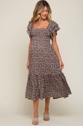 Pinkblush Floral Flutter Midi Dress in Black at Nordstrom, Size Large