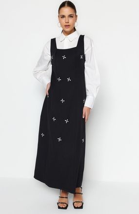 Trendyol Modest Dames Zwart Effen Maxi Mouwloos Casual Gilet Modest Jurken