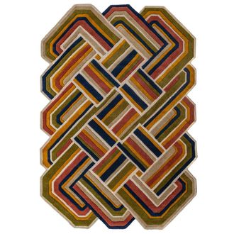 Flair Rugs Alfombra de lana rojo, verde, azul y beige 140x200cm