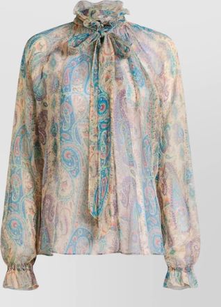 Etro long sleeve paisley silk bow blouse