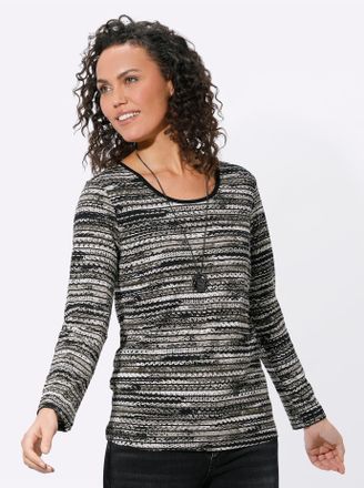 Casual Looks Print-Shirt CASUAL LOOKS Druck-Shirt, Damen, Gr. 42, beige (sesam, schwarz, bedruckt), 60% Viskose, 35% Polyester, 5% Elasthan, bedruckt, gemustert, m