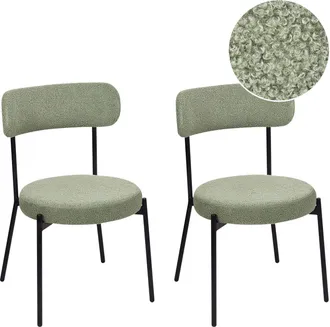 Beliani Set Di 2 Sedie Da Sala Da Pranzo Senza Braccioli In Acciaio Boucle Con Gambe Nere Verde Chiaro Allison