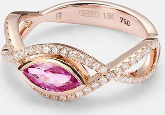 Shay Jewelry Anello in oro rosa 18kt con zaffiro e diamanti