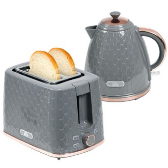 HOMCOM Kettle and Toaster Set 1.7L Fast Boil Kettle & 2 Slice Toaster Set Grey | TJ Hughes