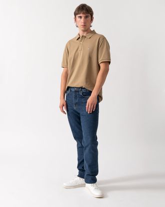 GANT Regular Fit Mens Fit Short Sleeve Shield Logo Pique Polo Fit in Tan Cotton - Size X-Large