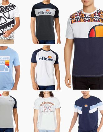 Ellesse Mens ELLESSE Mens Printed T Shirts Crew Neck Short Sleeve Cotton Tee Summer Beach Top - White/White/Black/White/White/Blue/Navy - Size: 40