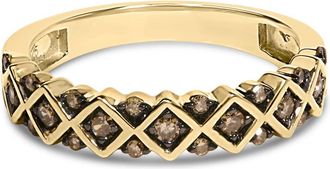 House of Brilliance 10K Yellow Gold Plated.925 Sterling Silver 1/4 Cttw Champagne Diamond Geometric Band Ring