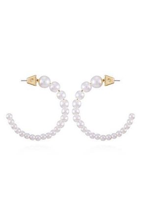 Vince Camuto Imitation Pearl Hoop Earrings in Goldtone at Nordstrom Rack