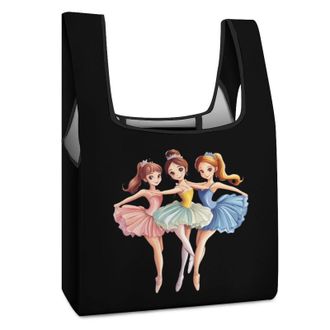 Generic Cute Ballet & Ballerina Shopping Bag Reusable Grocery Tote Bag Foldable Handbag for Travel Picnic