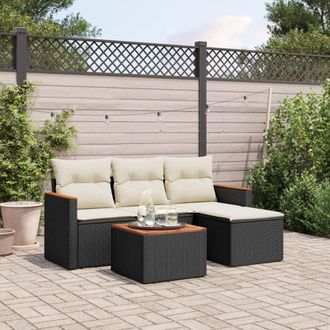 vidaXL Set De Muebles De Jard&iacute;n 5 Pzas Y Cojines Rat&aacute;n Sint&eacute;tico Negro Vidaxl