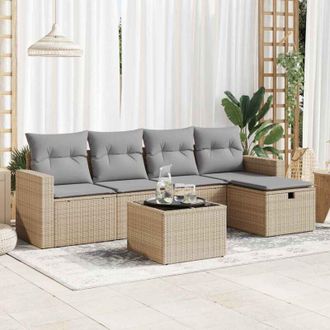 vidaXL Juego De Sof&aacute;s Jard&iacute;n Con Cojines 6 Pzas Rat&aacute;n Sint&eacute;tico Beige Vidaxl