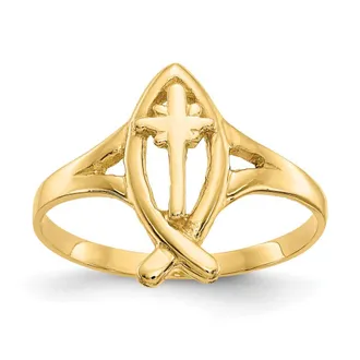 Diamond2Deal 14k Yellow Gold Ichthus Cross Ring