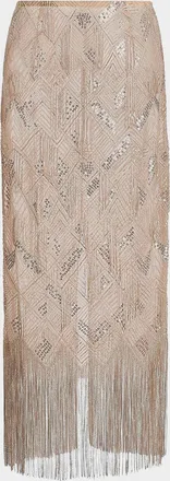Sally Lapointe Geometric Fringe-Trim Midi Skirt